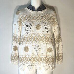 Express Tricot SZL Vintage Ivory Handknitted Sweater Cottage 80's